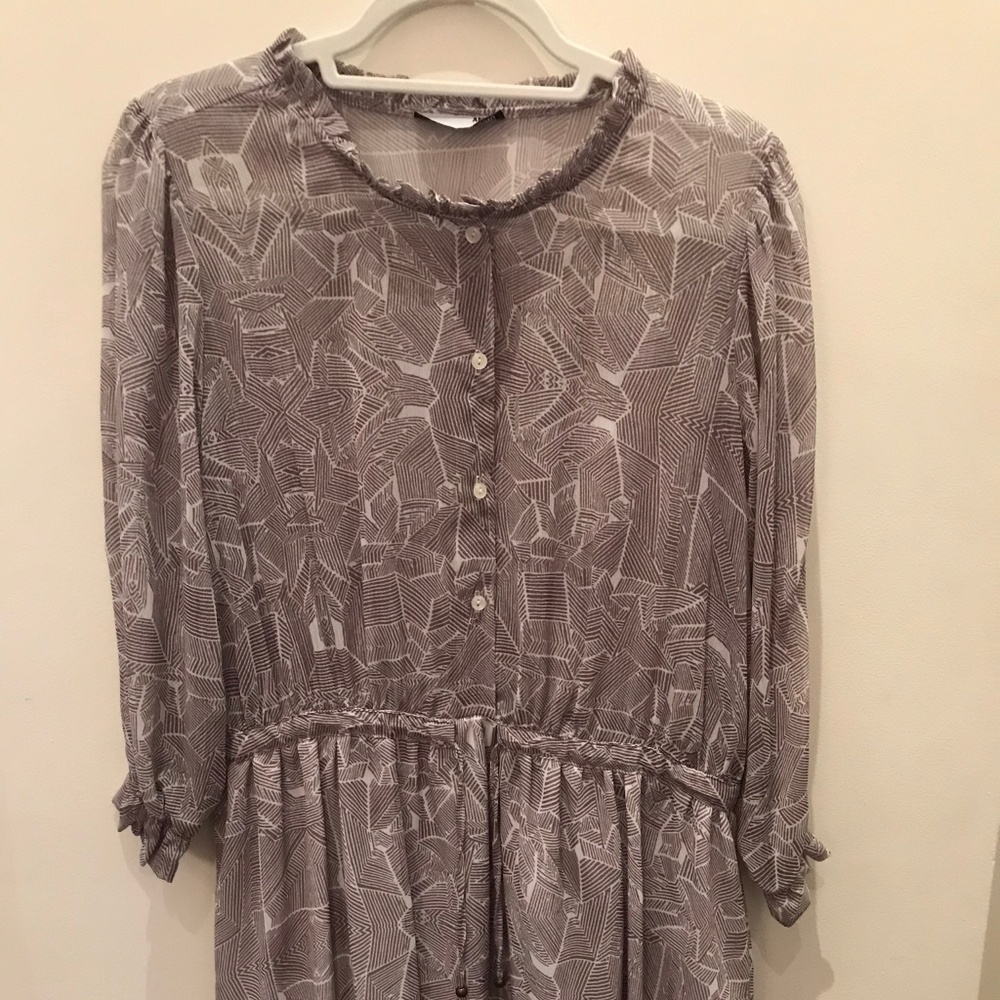 Light Grey Silk Long Sleeve Flowy Dress